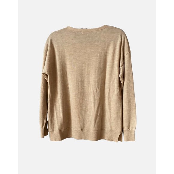 J. Crew Women's 100% Merino Wool Beige Long Sleeve Top Sweater Size Medium - Picture 2 of 6